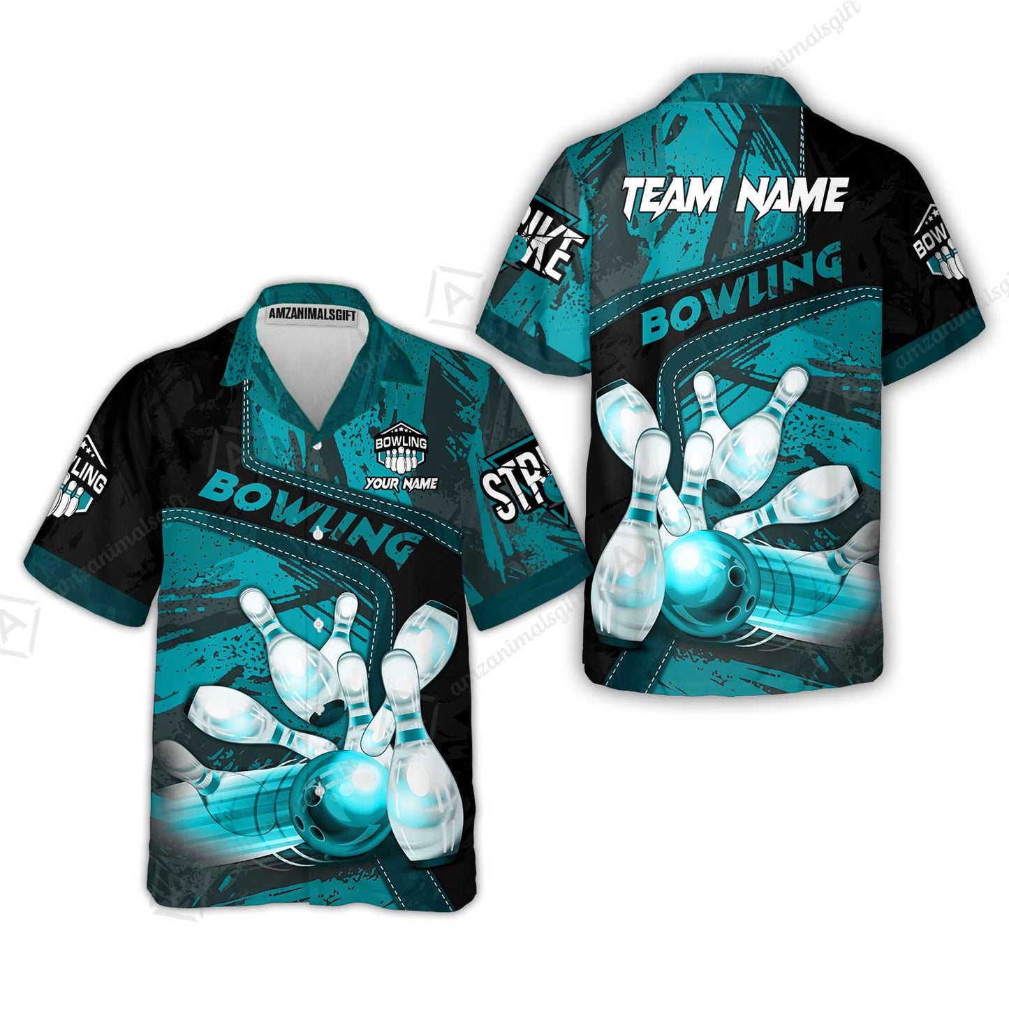 Custom Bowling Team Quater-Zip Polo Shirts, Bowling Uniforms Jerseys Brush Patterns, Multi Colors Personalized Name And Team Name