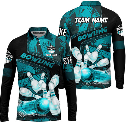 Custom Bowling Team Quater-Zip Polo Shirts, Bowling Uniforms Jerseys Brush Patterns, Multi Colors Personalized Name And Team Name