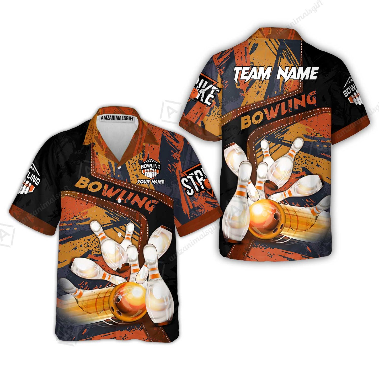Custom Bowling Team Quater-Zip Polo Shirts, Bowling Uniforms Jerseys Brush Patterns, Multi Colors Personalized Name And Team Name