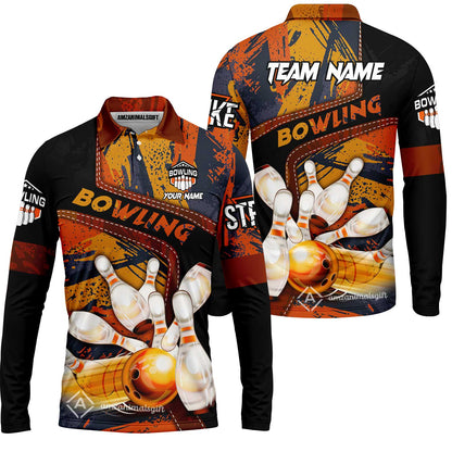 Custom Bowling Team Quater-Zip Polo Shirts, Bowling Uniforms Jerseys Brush Patterns, Multi Colors Personalized Name And Team Name