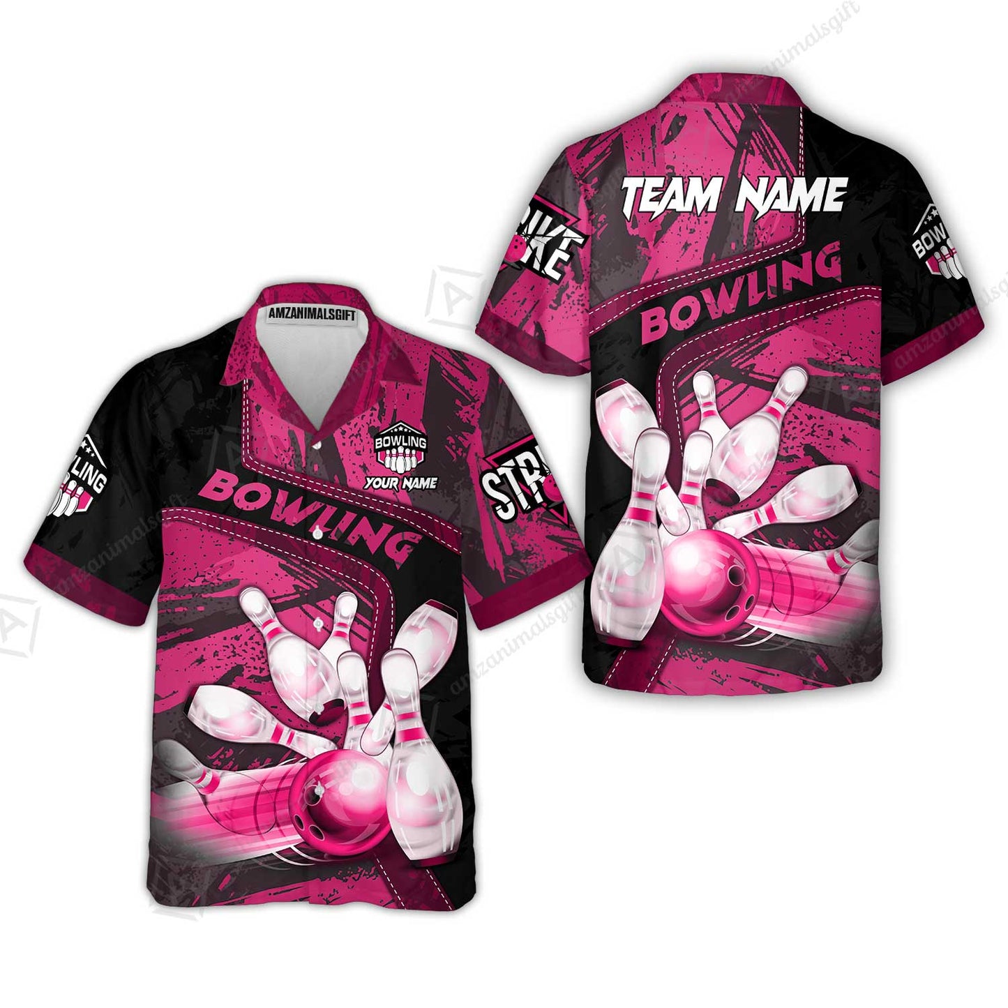 Custom Bowling Team Quater-Zip Polo Shirts, Bowling Uniforms Jerseys Brush Patterns, Multi Colors Personalized Name And Team Name