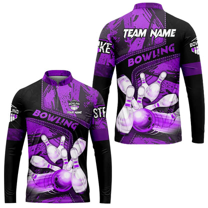 Custom Bowling Team Quater-Zip Polo Shirts, Bowling Uniforms Jerseys Brush Patterns, Multi Colors Personalized Name And Team Name