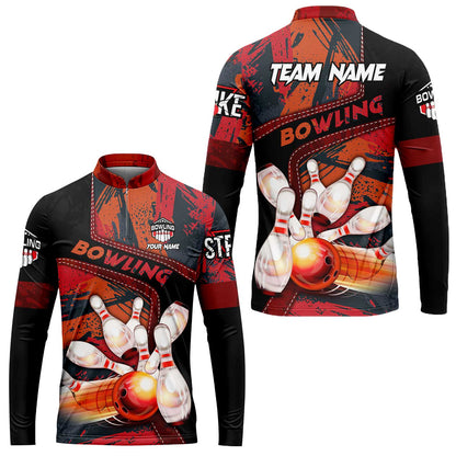 Custom Bowling Team Quater-Zip Polo Shirts, Bowling Uniforms Jerseys Brush Patterns, Multi Colors Personalized Name And Team Name