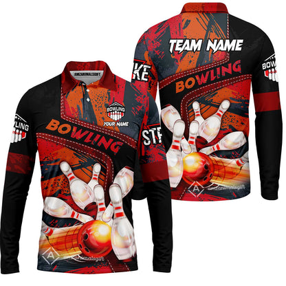 Custom Bowling Team Quater-Zip Polo Shirts, Bowling Uniforms Jerseys Brush Patterns, Multi Colors Personalized Name And Team Name
