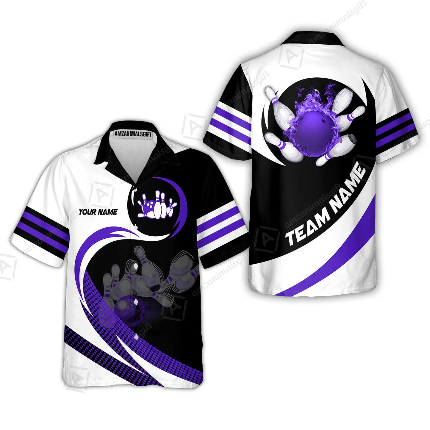 Custom Bowling Team Jersey Shirts, Custom Flame Ball Bowling Uniforms Unisex Polo, Multi Colors Personalized Name And Team Name