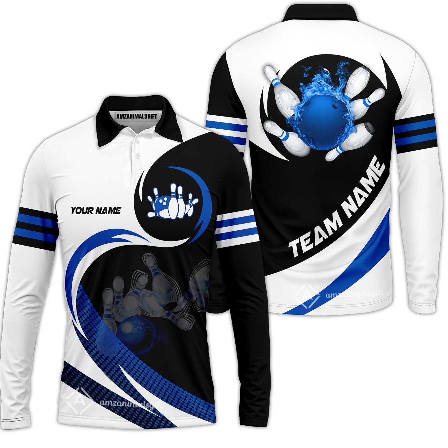 Custom Bowling Team Jersey Shirts, Custom Flame Ball Bowling Uniforms Unisex Polo, Multi Colors Personalized Name And Team Name