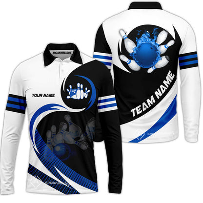 Custom Bowling Team Jersey Shirts, Custom Flame Ball Bowling Uniforms Unisex Polo, Multi Colors Personalized Name And Team Name
