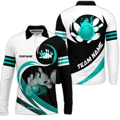 Custom Bowling Team Jersey Shirts, Custom Flame Ball Bowling Uniforms Unisex Polo, Multi Colors Personalized Name And Team Name