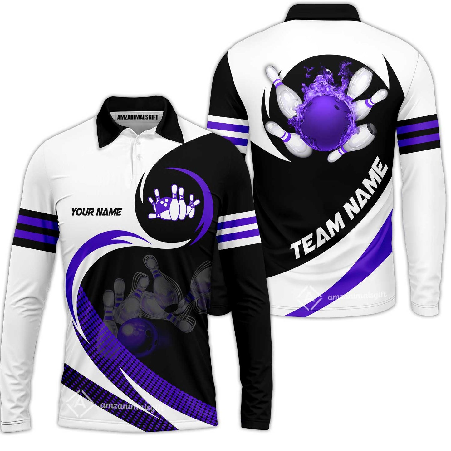 Custom Bowling Team Jersey Shirts, Custom Flame Ball Bowling Uniforms Unisex Polo, Multi Colors Personalized Name And Team Name