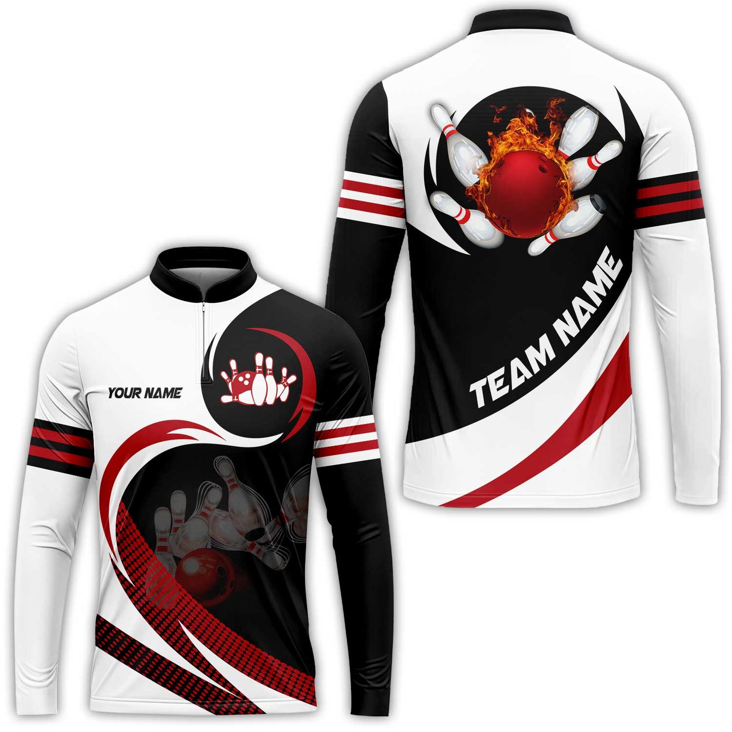 Custom Bowling Team Jersey Shirts, Custom Flame Ball Bowling Uniforms Unisex Polo, Multi Colors Personalized Name And Team Name