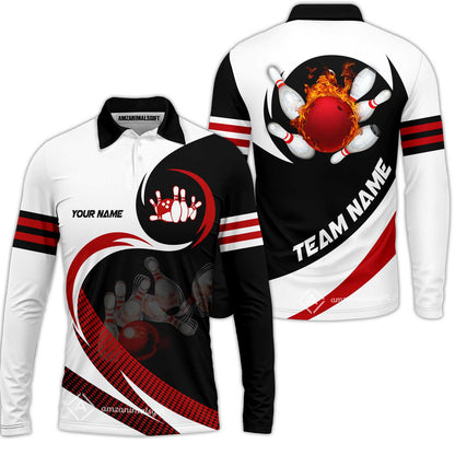 Custom Bowling Team Jersey Shirts, Custom Flame Ball Bowling Uniforms Unisex Polo, Multi Colors Personalized Name And Team Name