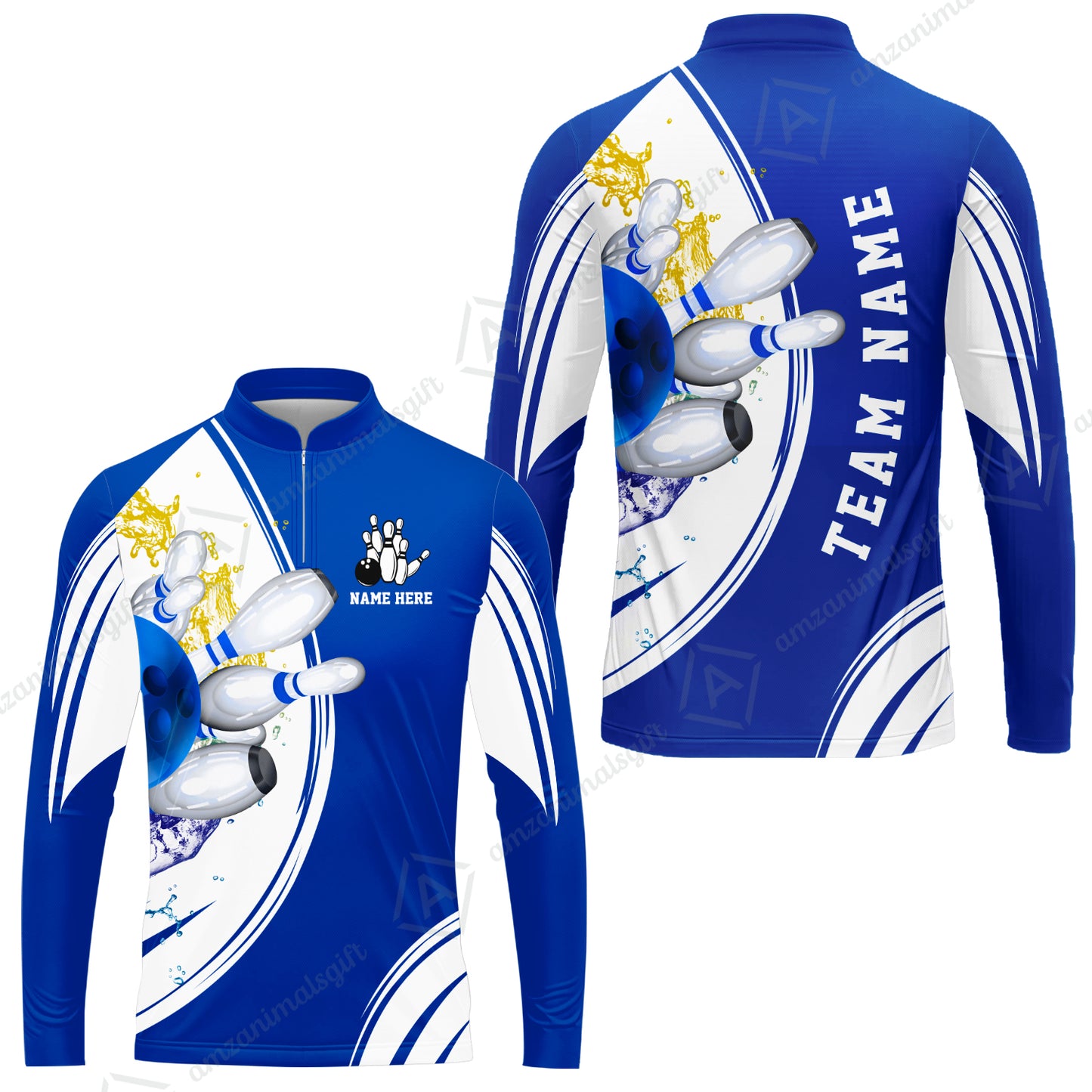 Custom Bowling Team Long Sleeve Jersey Shirts, Custom Cyan Red Blue Bowling Uniforms Jerseys, Personalized Name And Team Name