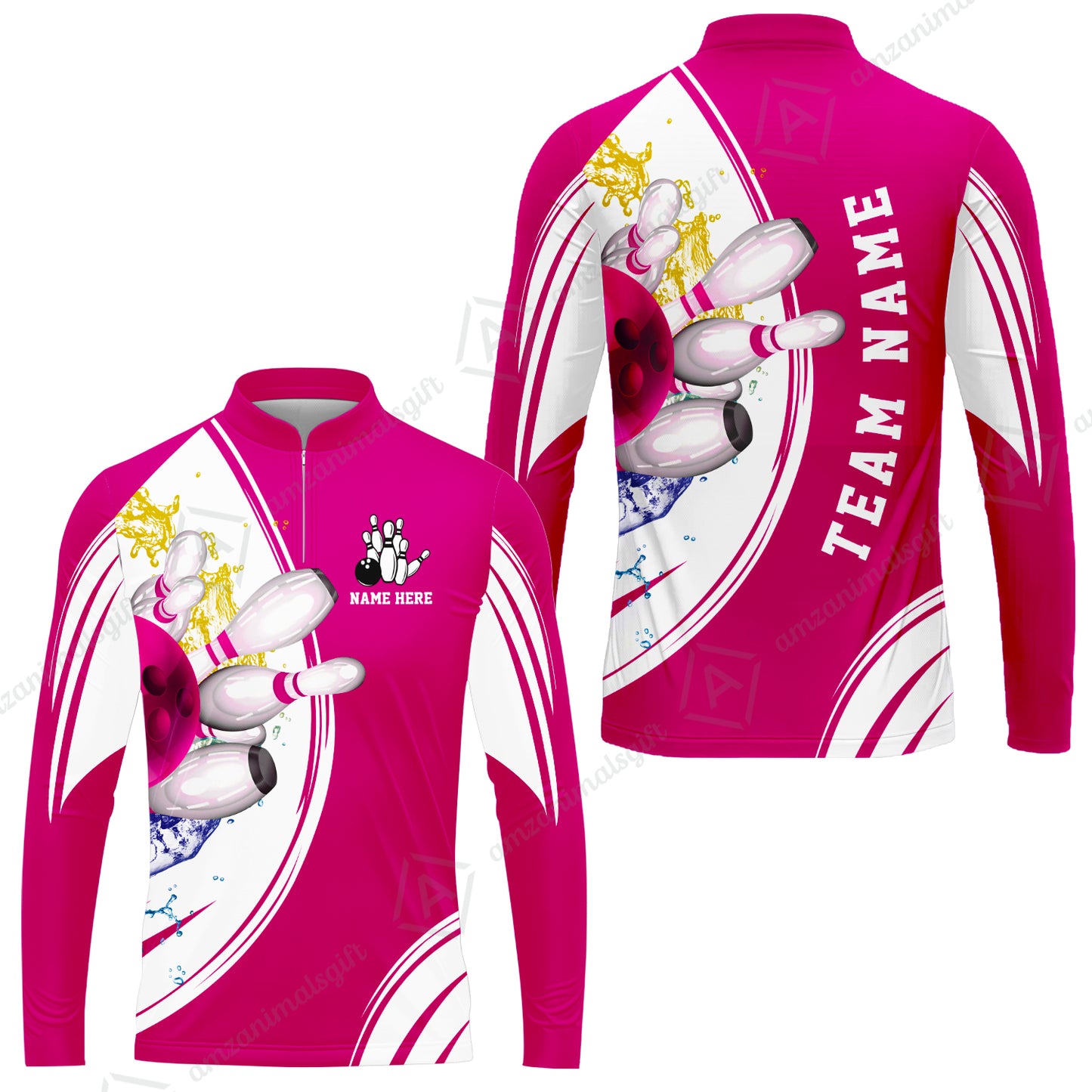 Custom Bowling Team Long Sleeve Jersey Shirts, Custom Cyan Red Blue Bowling Uniforms Jerseys, Personalized Name And Team Name