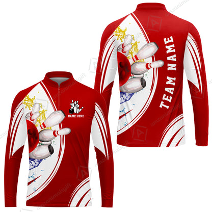 Custom Bowling Team Long Sleeve Jersey Shirts, Custom Cyan Red Blue Bowling Uniforms Jerseys, Personalized Name And Team Name