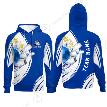 Custom Bowling Team Hoodie, Custom Cyan Red Blue Bowling Uniforms Jerseys, Personalized Name And Team Name