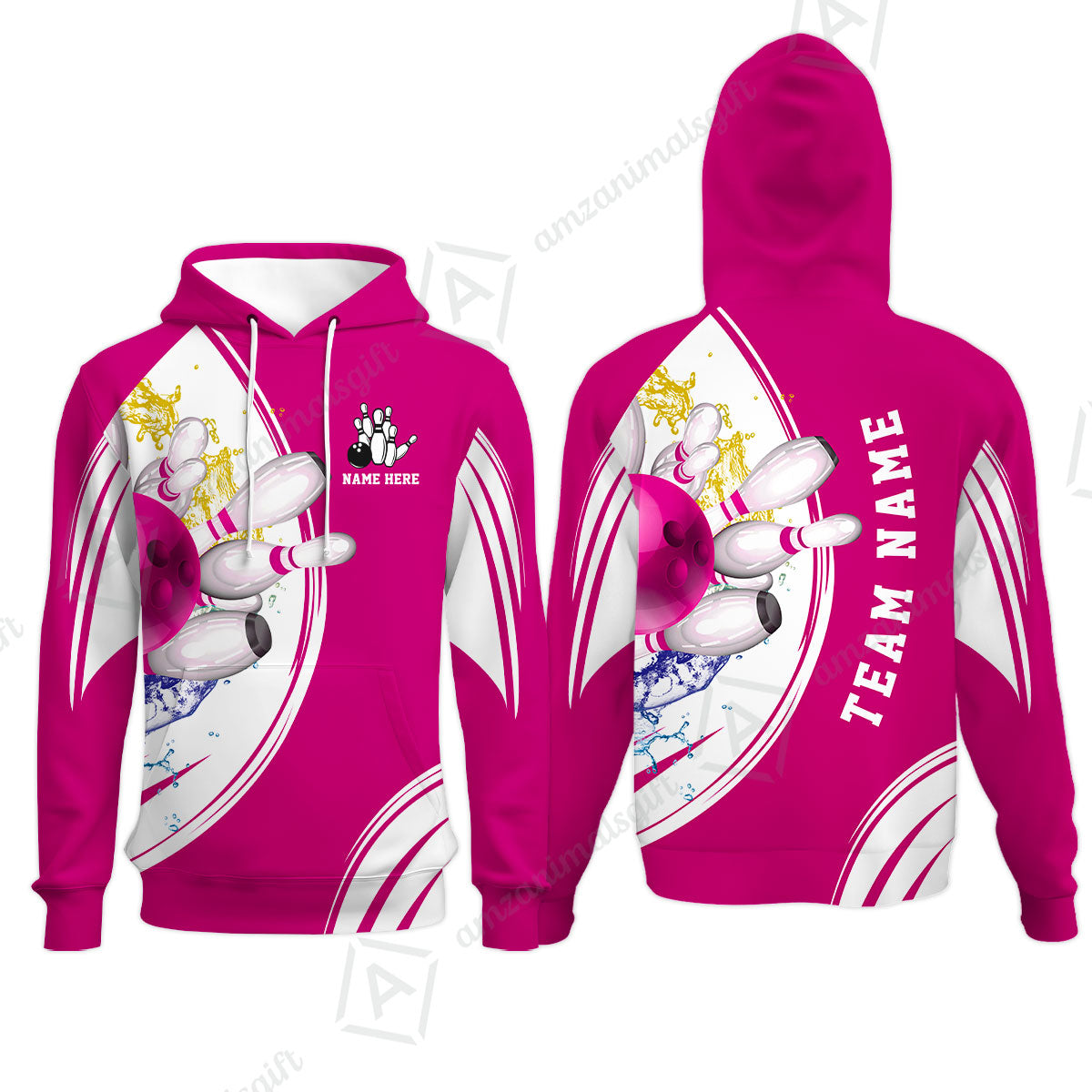 Custom Bowling Team Hoodie, Custom Cyan Red Blue Bowling Uniforms Jerseys, Personalized Name And Team Name