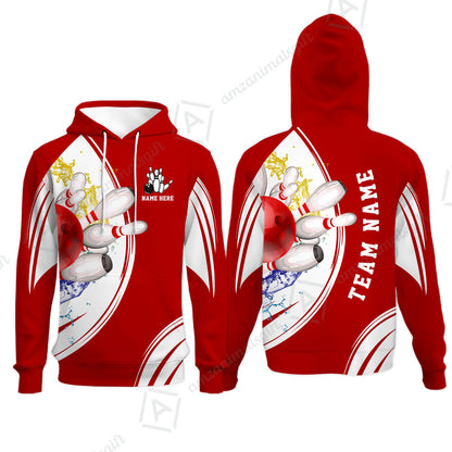 Custom Bowling Team Hoodie, Custom Cyan Red Blue Bowling Uniforms Jerseys, Personalized Name And Team Name