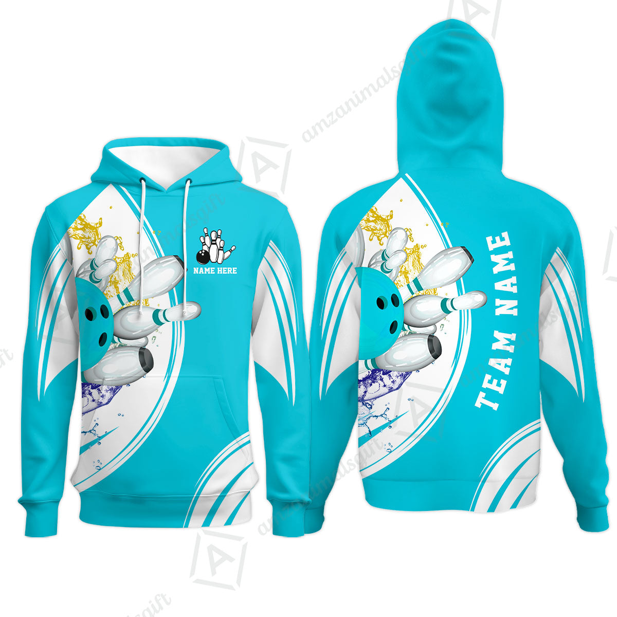 Custom Bowling Team Hoodie, Custom Cyan Red Blue Bowling Uniforms Jerseys, Personalized Name And Team Name