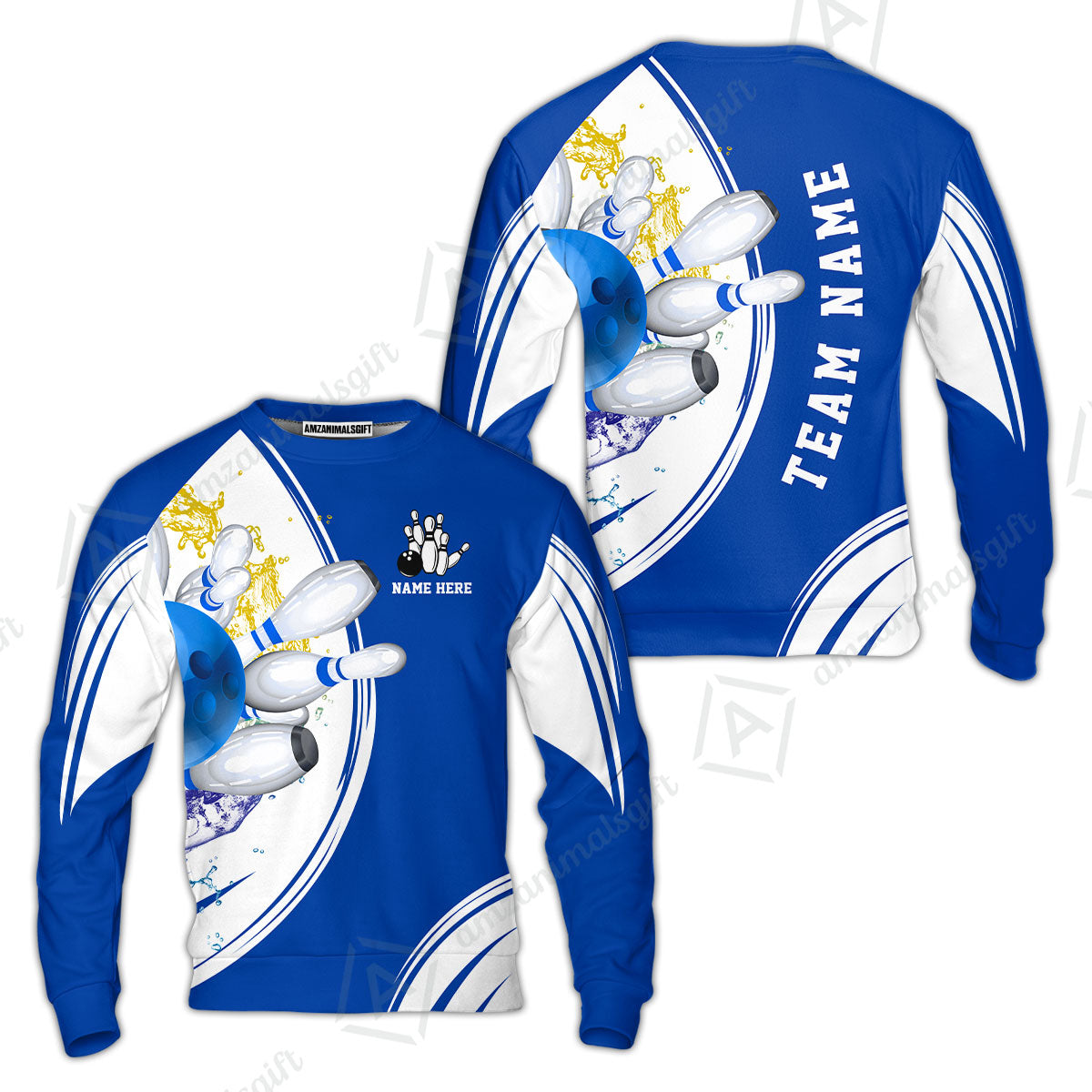 Custom Bowling Team Sweatshirt, Custom Cyan Red Blue Bowling Uniforms Jerseys, Personalized Name And Team Name
