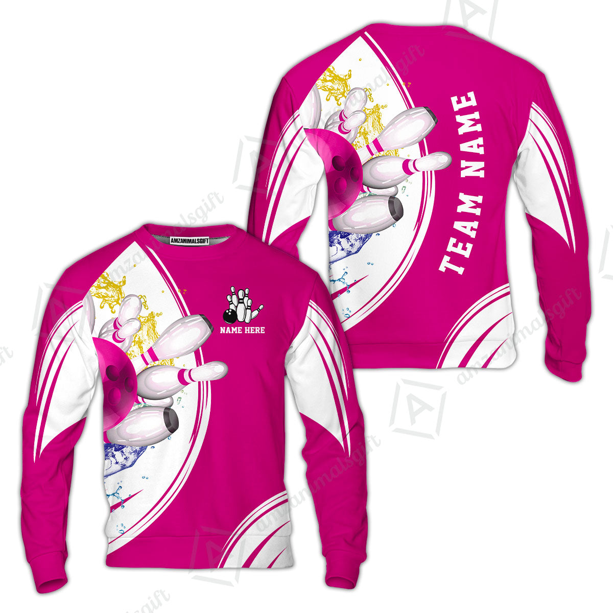 Custom Bowling Team Sweatshirt, Custom Cyan Red Blue Bowling Uniforms Jerseys, Personalized Name And Team Name