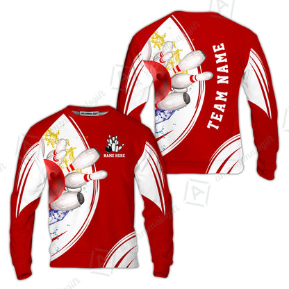Custom Bowling Team Sweatshirt, Custom Cyan Red Blue Bowling Uniforms Jerseys, Personalized Name And Team Name