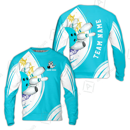 Custom Bowling Team Sweatshirt, Custom Cyan Red Blue Bowling Uniforms Jerseys, Personalized Name And Team Name
