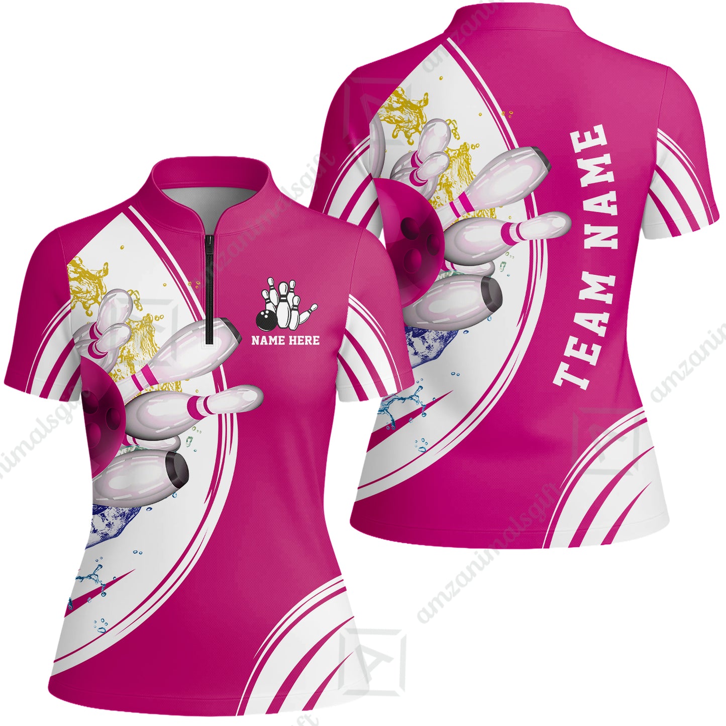 Custom Bowling Team Women Jersey Shirts, Custom Cyan Red Blue Bowling Uniforms Jerseys, Personalized Name And Team Name