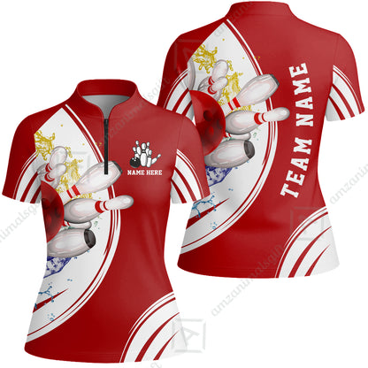 Custom Bowling Team Women Jersey Shirts, Custom Cyan Red Blue Bowling Uniforms Jerseys, Personalized Name And Team Name
