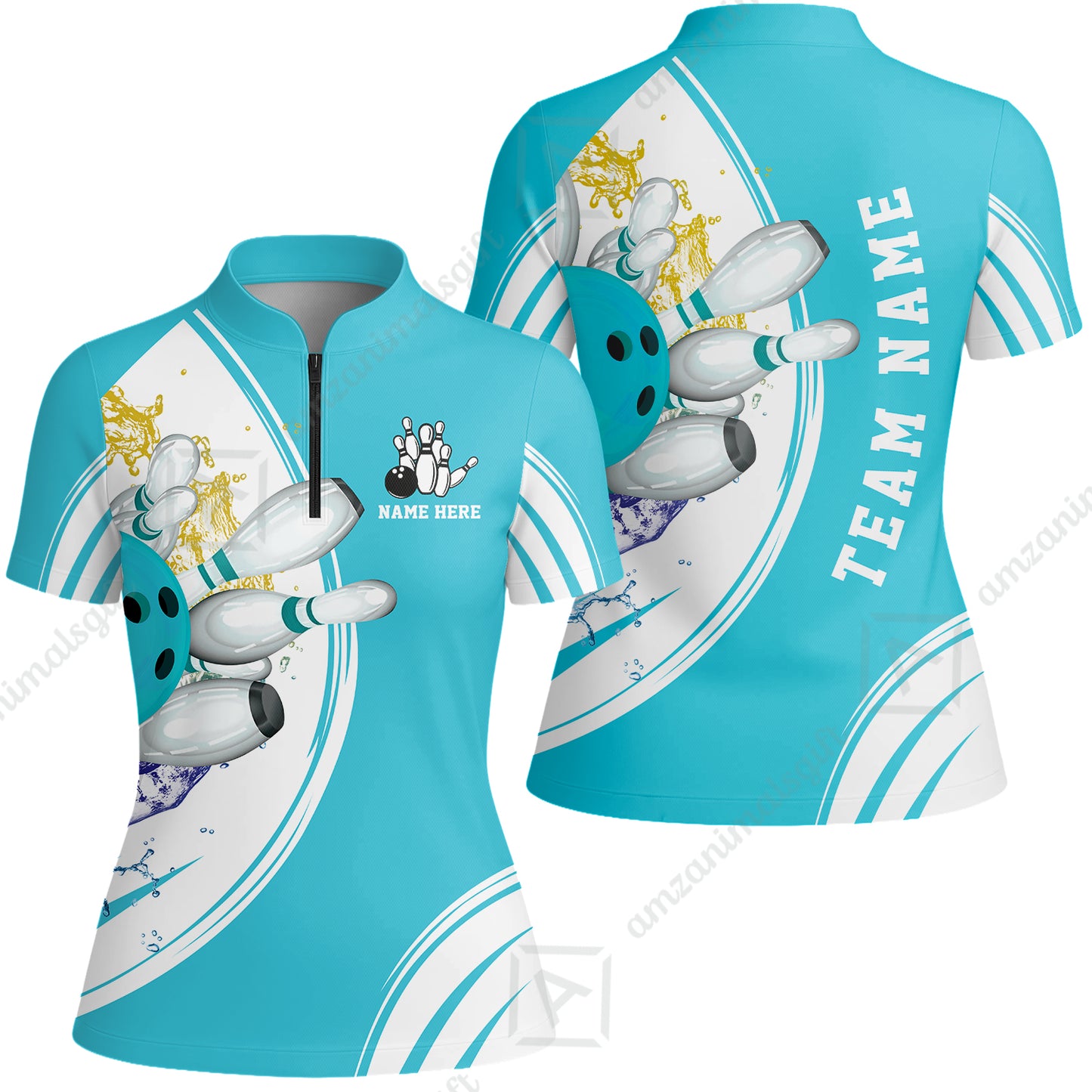 Custom Bowling Team Women Jersey Shirts, Custom Cyan Red Blue Bowling Uniforms Jerseys, Personalized Name And Team Name