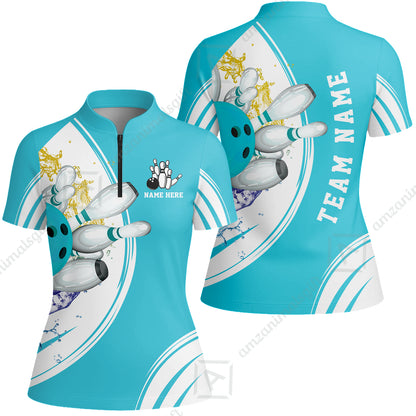Custom Bowling Team Women Jersey Shirts, Custom Cyan Red Blue Bowling Uniforms Jerseys, Personalized Name And Team Name