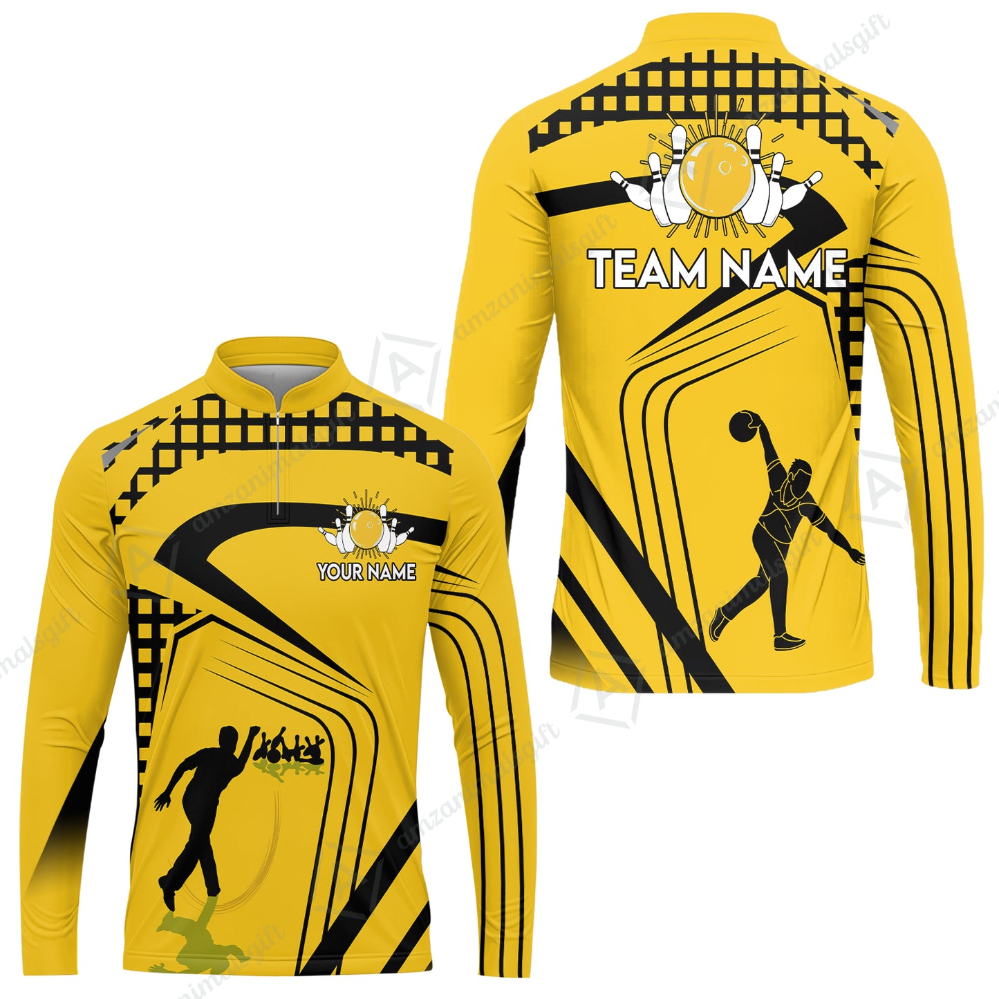 Customized Bowling Team Long Sleeve Jersey , Yellow Slash Bowling Uniform Shirt Personalized Name And Team Name For Bowlers, Team League