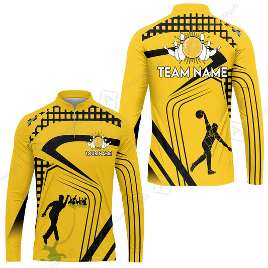 Customized Bowling Team Long Sleeve Jersey , Yellow Slash Bowling Uniform Shirt Personalized Name And Team Name For Bowlers, Team League