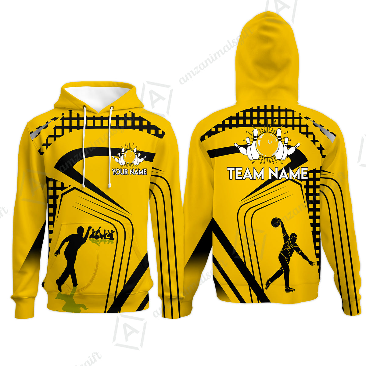 Customized Bowling Team Hoodie, Yellow Slash Bowling Uniform Shirt Personalized Name And Team Name For Bowlers, Team League