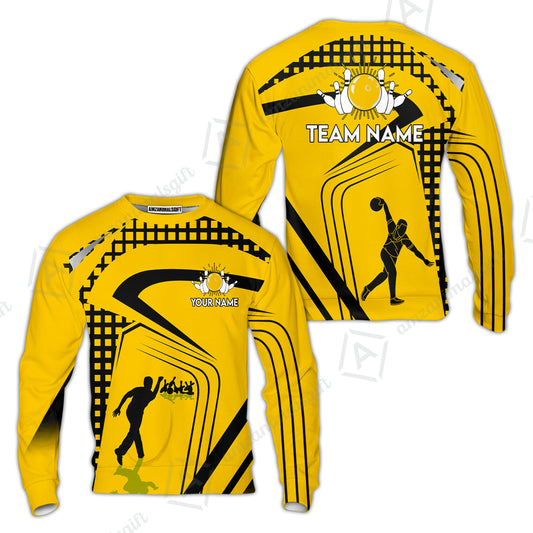 Customized Bowling Team Sweatshirt, Yellow Slash Bowling Uniform Shirt Personalized Name And Team Name For Bowlers, Team League