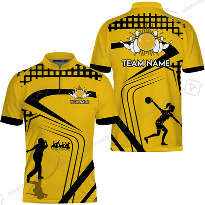 Custom Bowling Team Jersey Shirt, Yellow Bowling uniforms, Custom Bowling Shirts With Personalized Name And Team Name