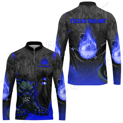 Personalized Bowling Team Long Sleeve Jersey Shirt With Black Panther And Pin, Custom Name And Team Name For Bowlers