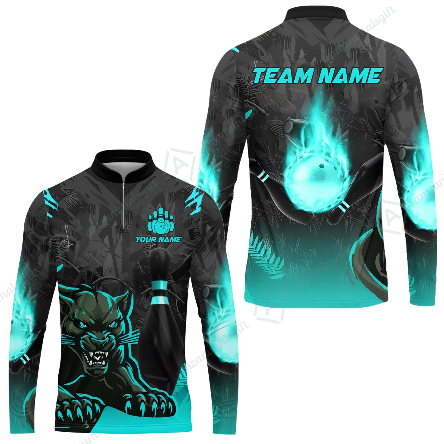 Personalized Bowling Team Long Sleeve Jersey Shirt With Black Panther And Pin, Custom Name And Team Name For Bowlers