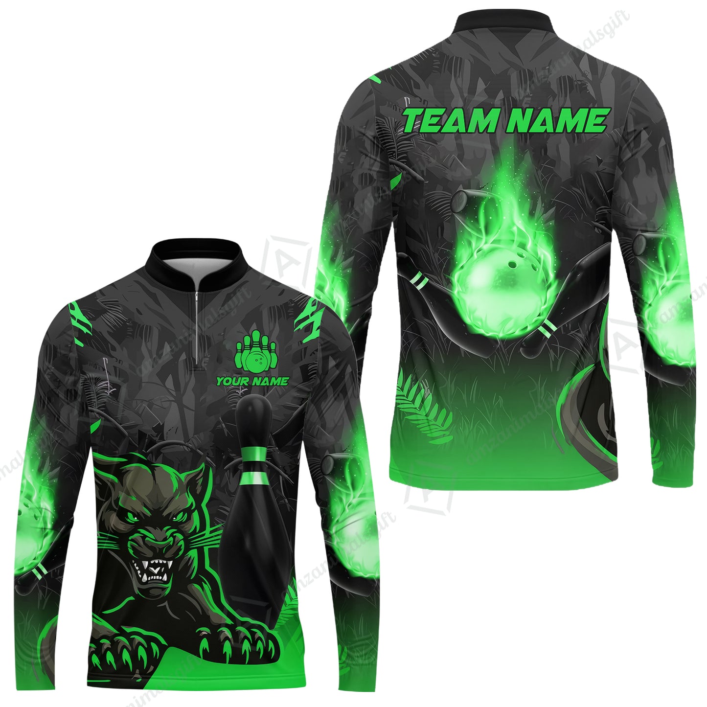 Personalized Bowling Team Long Sleeve Jersey Shirt With Black Panther And Pin, Custom Name And Team Name For Bowlers