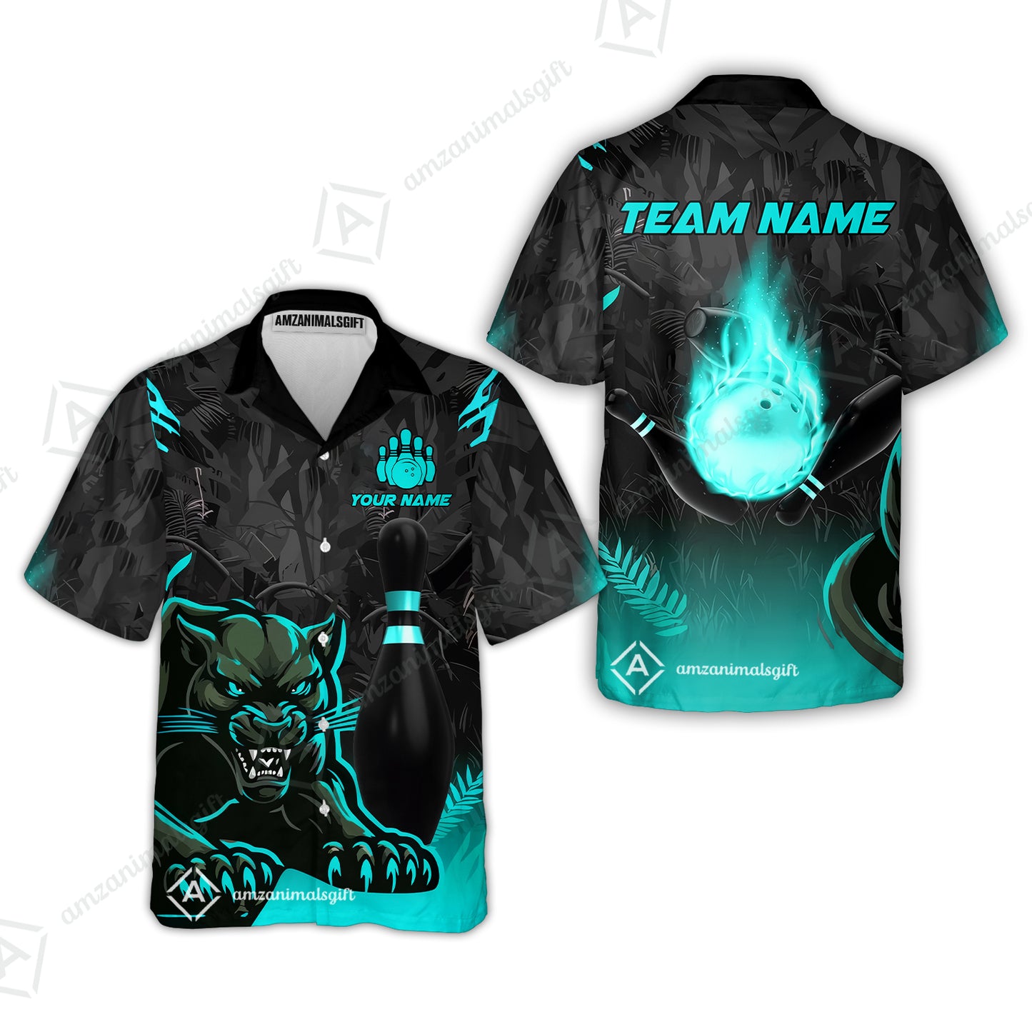 Personalized Bowling Team Hawaiian Shirt With Black Panther And Pin, Custom Name And Team Name For Bowlers