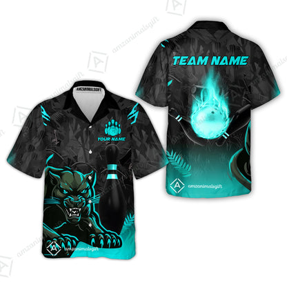 Personalized Bowling Team Hawaiian Shirt With Black Panther And Pin, Custom Name And Team Name For Bowlers