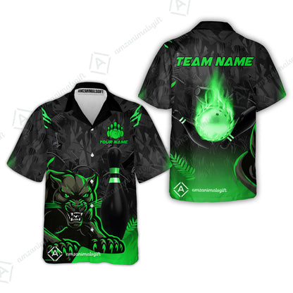 Personalized Bowling Team Hawaiian Shirt With Black Panther And Pin, Custom Name And Team Name For Bowlers