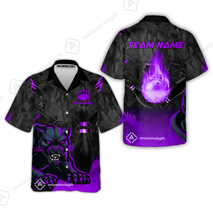 Personalized Bowling Team Hawaiian Shirt With Black Panther And Pin, Custom Name And Team Name For Bowlers