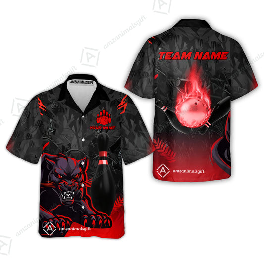Personalized Bowling Team Hawaiian Shirt With Black Panther And Pin, Custom Name And Team Name For Bowlers