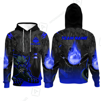 Personalized Bowling Team Hoodie With Black Panther And Pin, Custom Name And Team Name For Bowlers