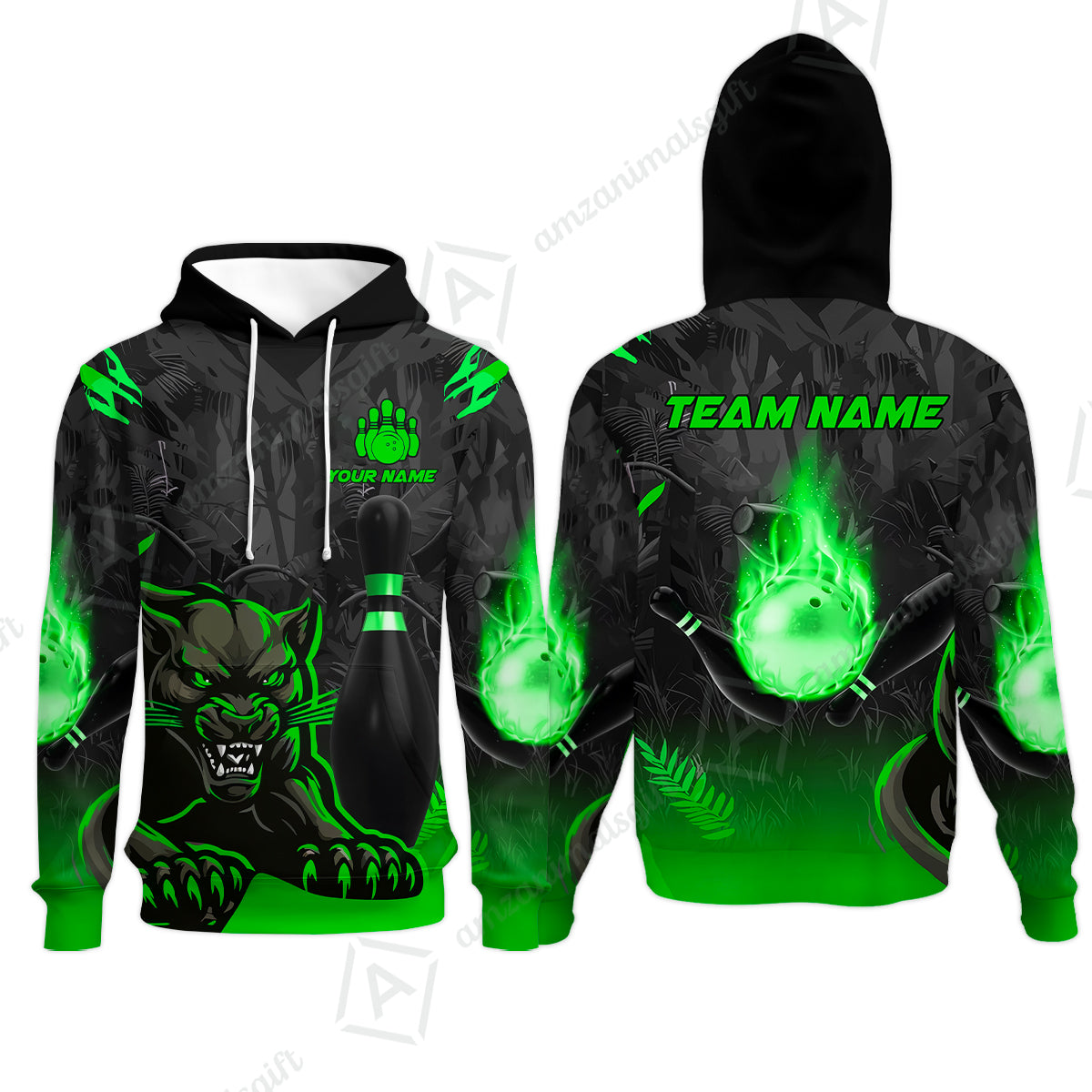 Personalized Bowling Team Hoodie With Black Panther And Pin, Custom Name And Team Name For Bowlers