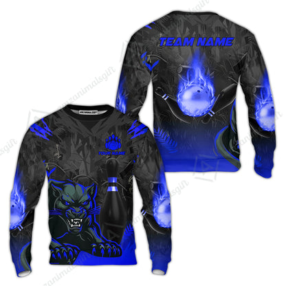 Personalized Bowling Team Sweatshirt With Black Panther And Pin, Custom Name And Team Name For Bowlers