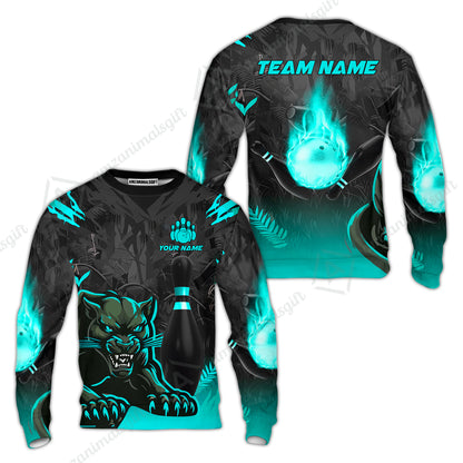 Personalized Bowling Team Sweatshirt With Black Panther And Pin, Custom Name And Team Name For Bowlers