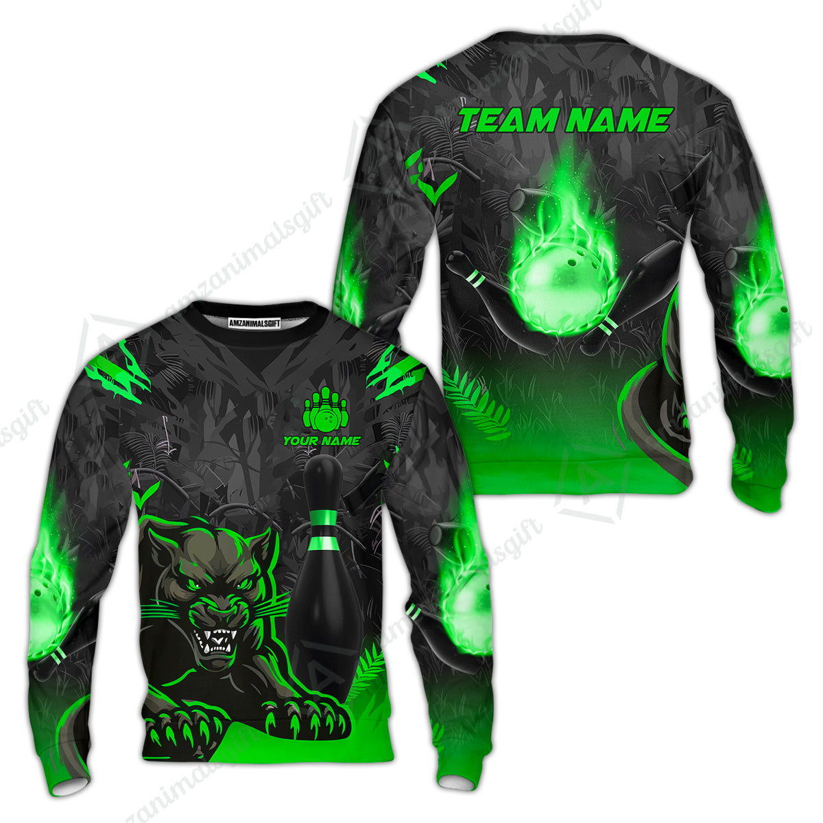 Personalized Bowling Team Sweatshirt With Black Panther And Pin, Custom Name And Team Name For Bowlers