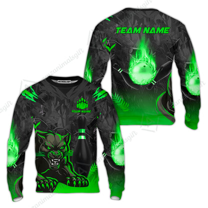 Personalized Bowling Team Sweatshirt With Black Panther And Pin, Custom Name And Team Name For Bowlers