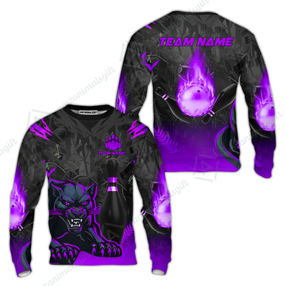 Personalized Bowling Team Sweatshirt With Black Panther And Pin, Custom Name And Team Name For Bowlers
